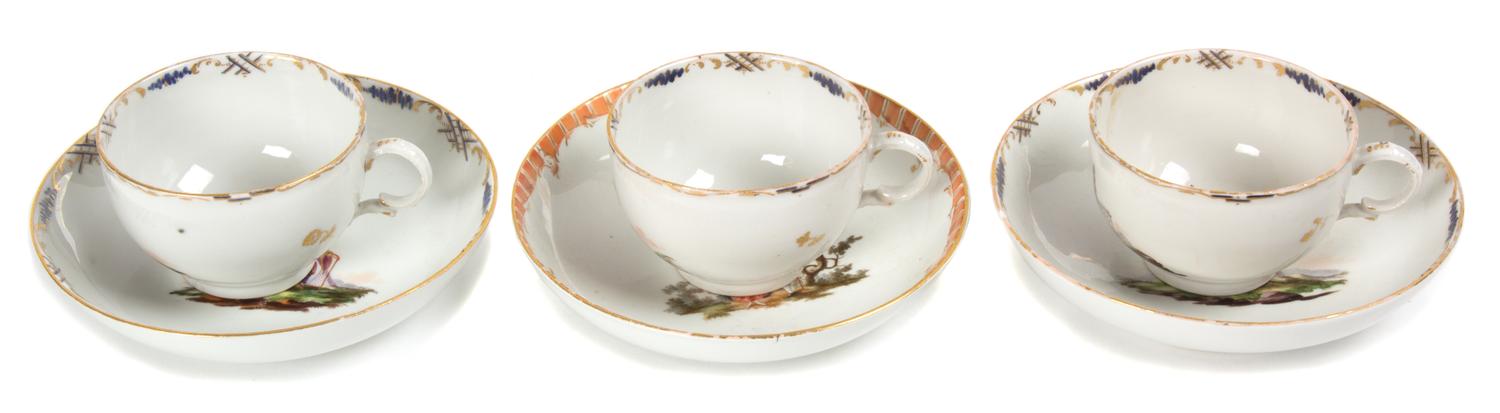 A Set of Three Furstenberg Porcelain Chinoiserie Cups and Saucers Diameter 5 1/4 inches. — 18TH CENTURY