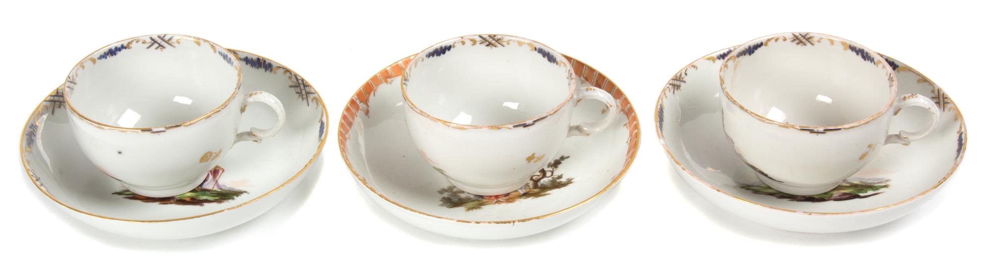 A Set of Three Furstenberg Porcelain Chinoiserie Cups and Saucers Diameter 5 1/4 inches. — 18TH CENTURY