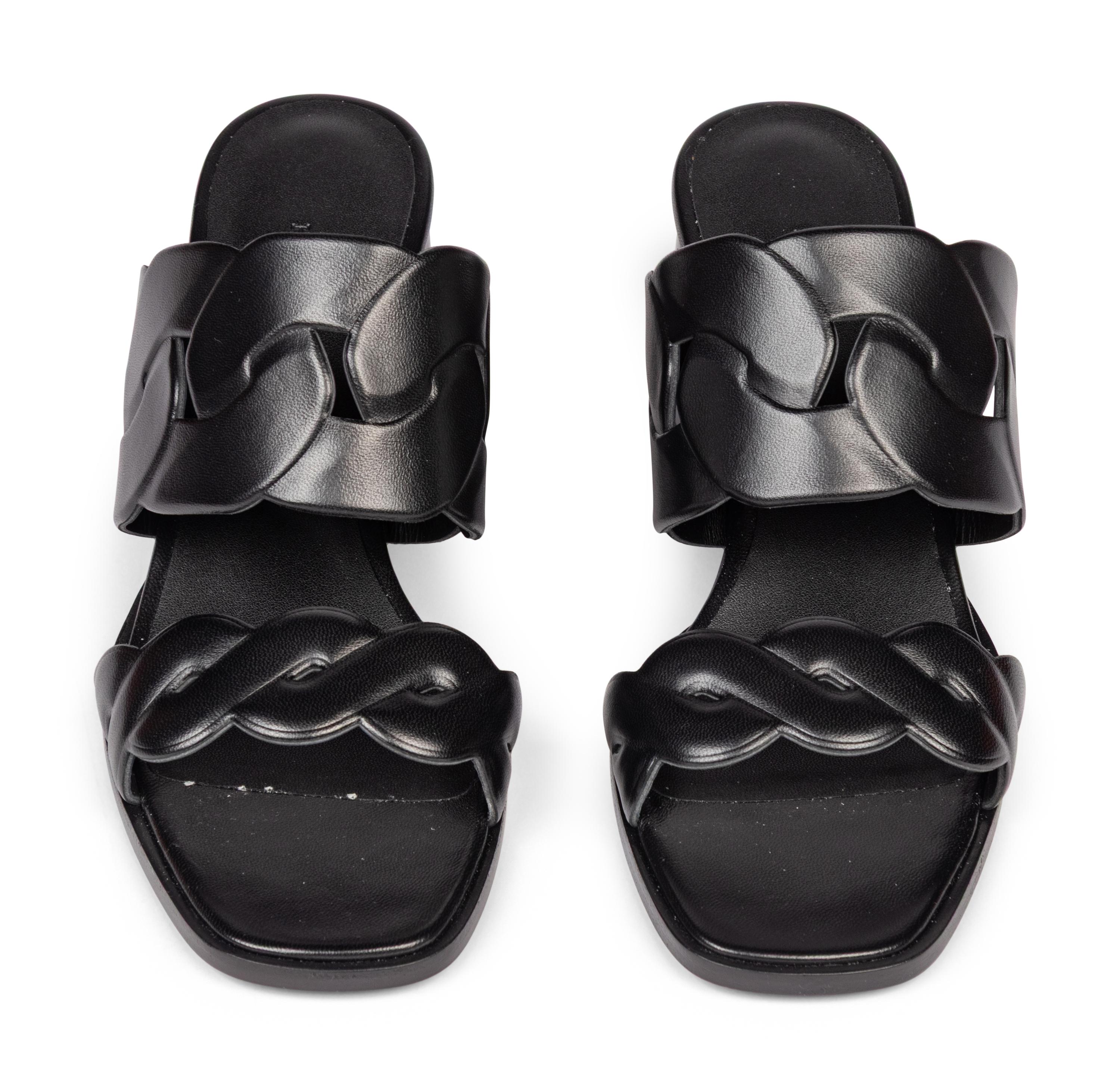 HERMÈS, GABY HEELED LEATHER SANDALS