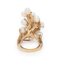 Cultured Pearl, Diamond, and Yellow Gold Foliate Ring