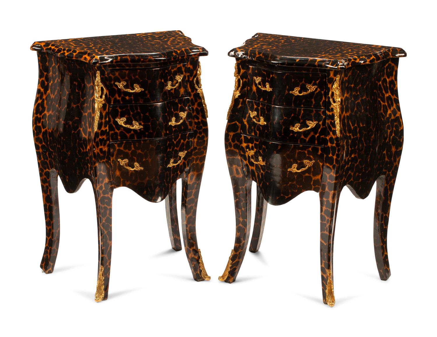 A Pair of Louis XV Style Leopard Motif Side Tables