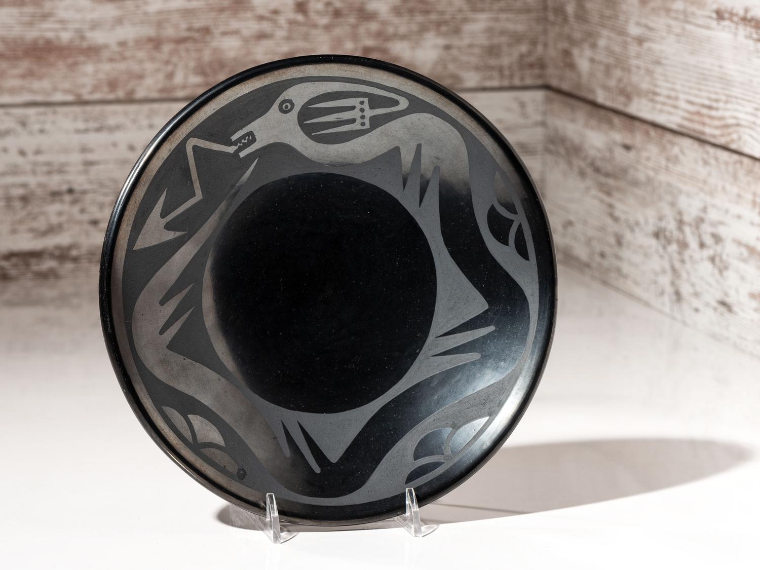 Blackware Pottery Plate, with Avanyu 1943-1956