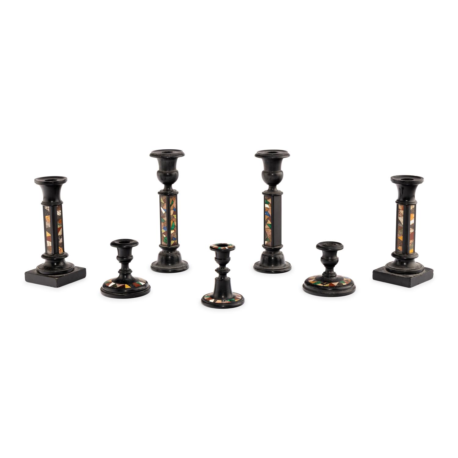 Seven Specimen Marble Candlesticks