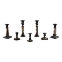 Seven Specimen Marble Candlesticks