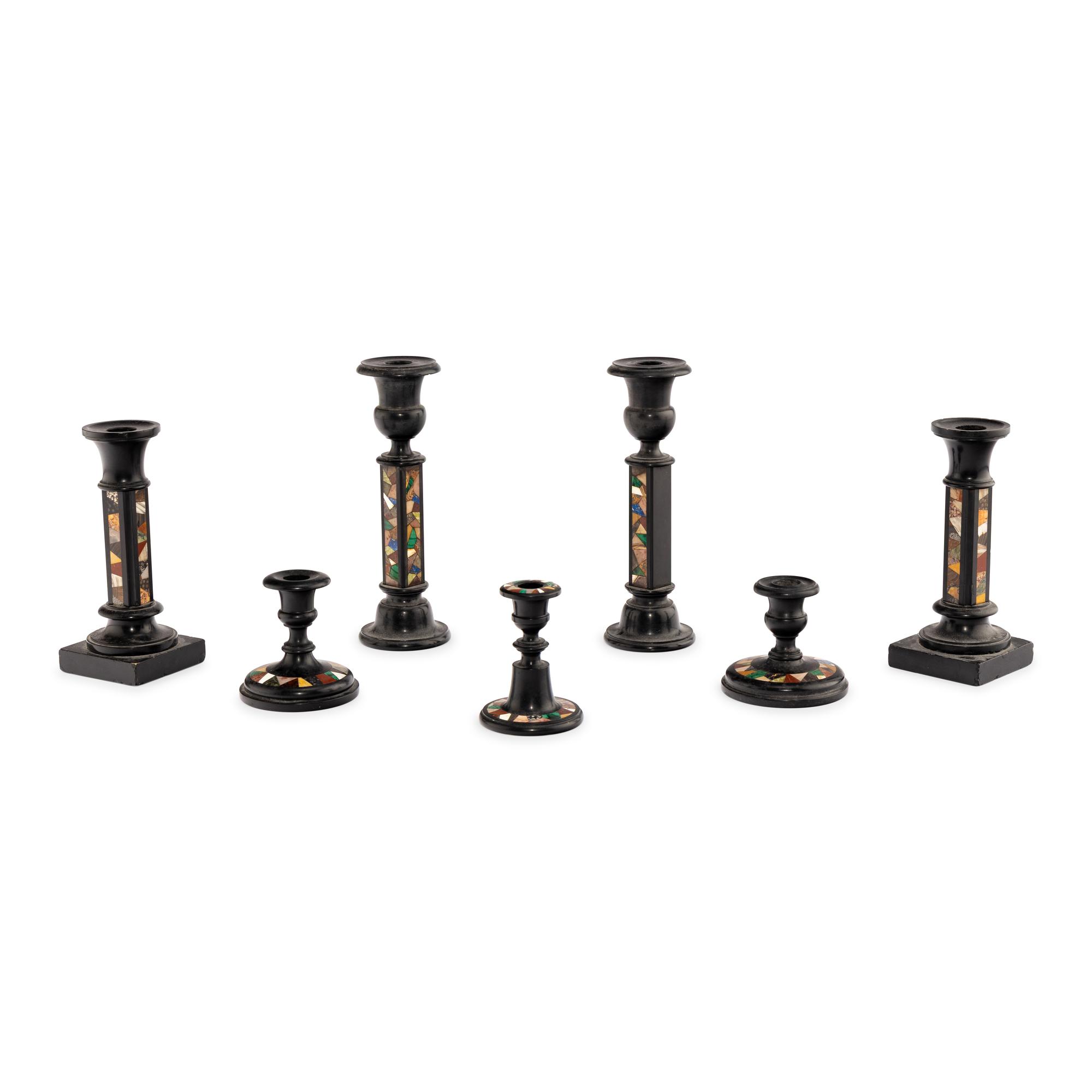 Seven Specimen Marble Candlesticks