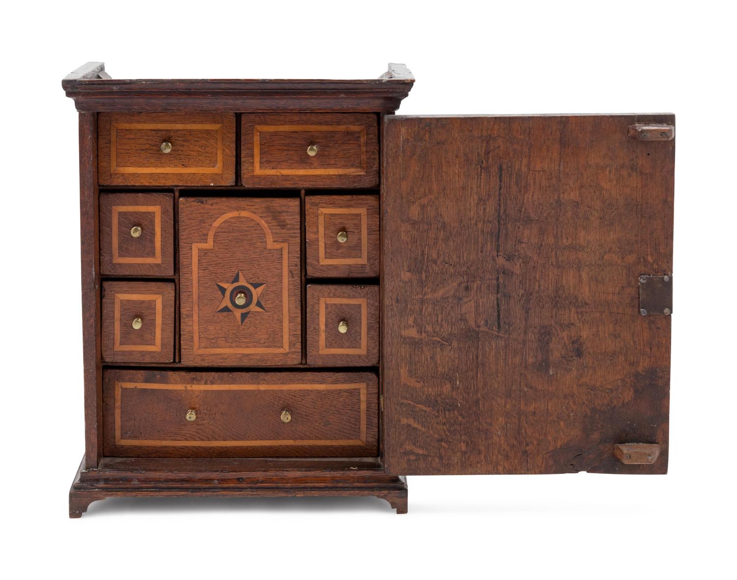 An English Inlaid Oak Spice Chest
