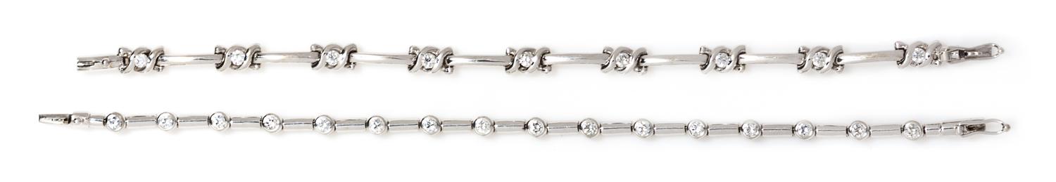 A Collection of White Gold and Diamond Line Bracelets, 17.50 dwts