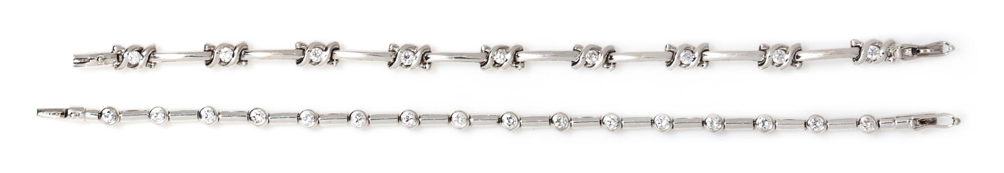 A Collection of White Gold and Diamond Line Bracelets, 17.50 dwts