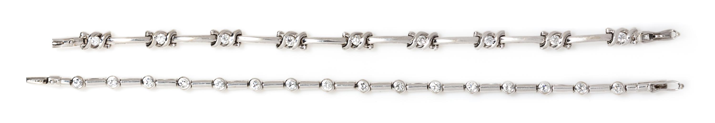A Collection of White Gold and Diamond Line Bracelets, 17.50 dwts