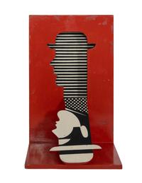Head in red box with black and white interior