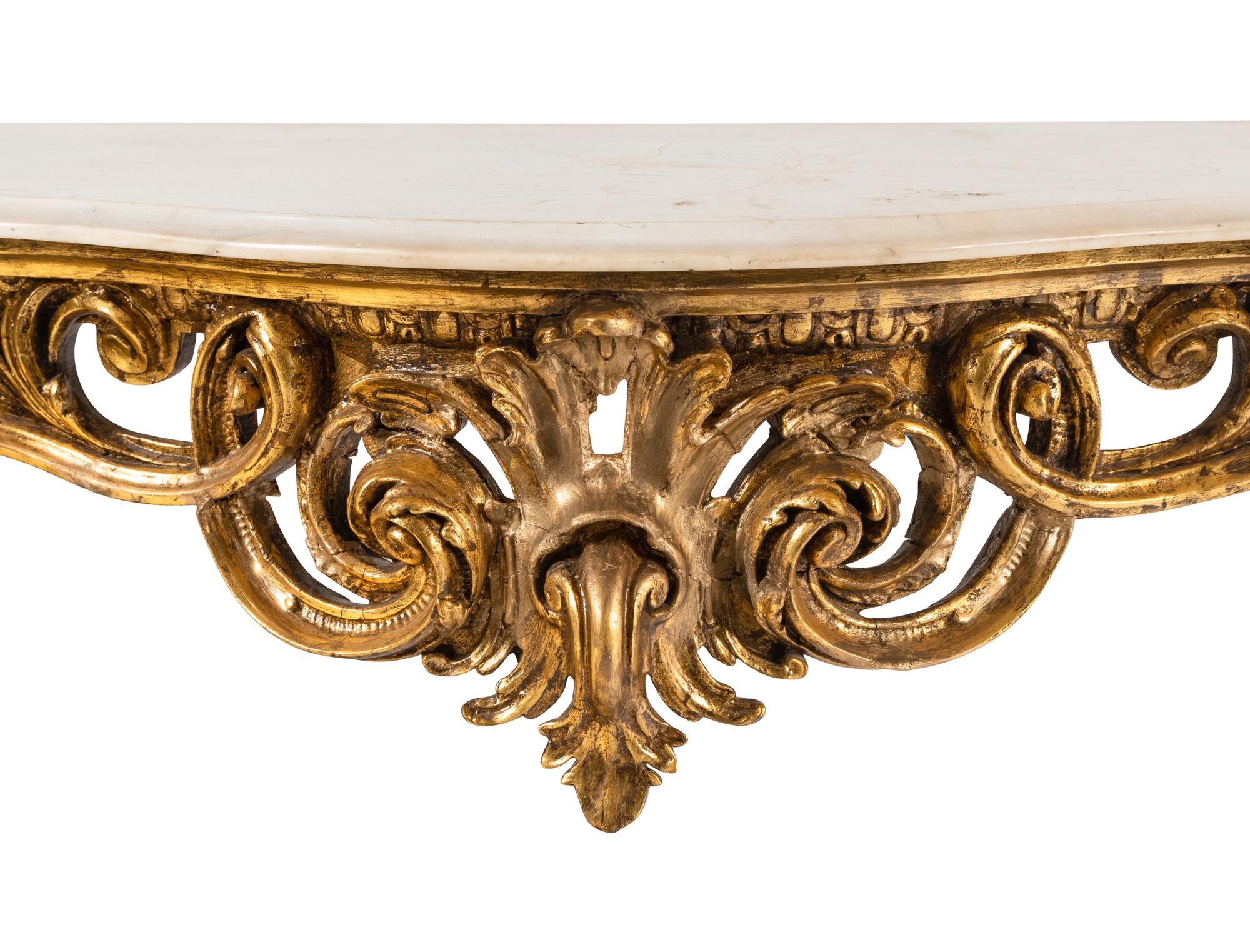 A Louis XV Style Giltwood Marble-Top Console Table