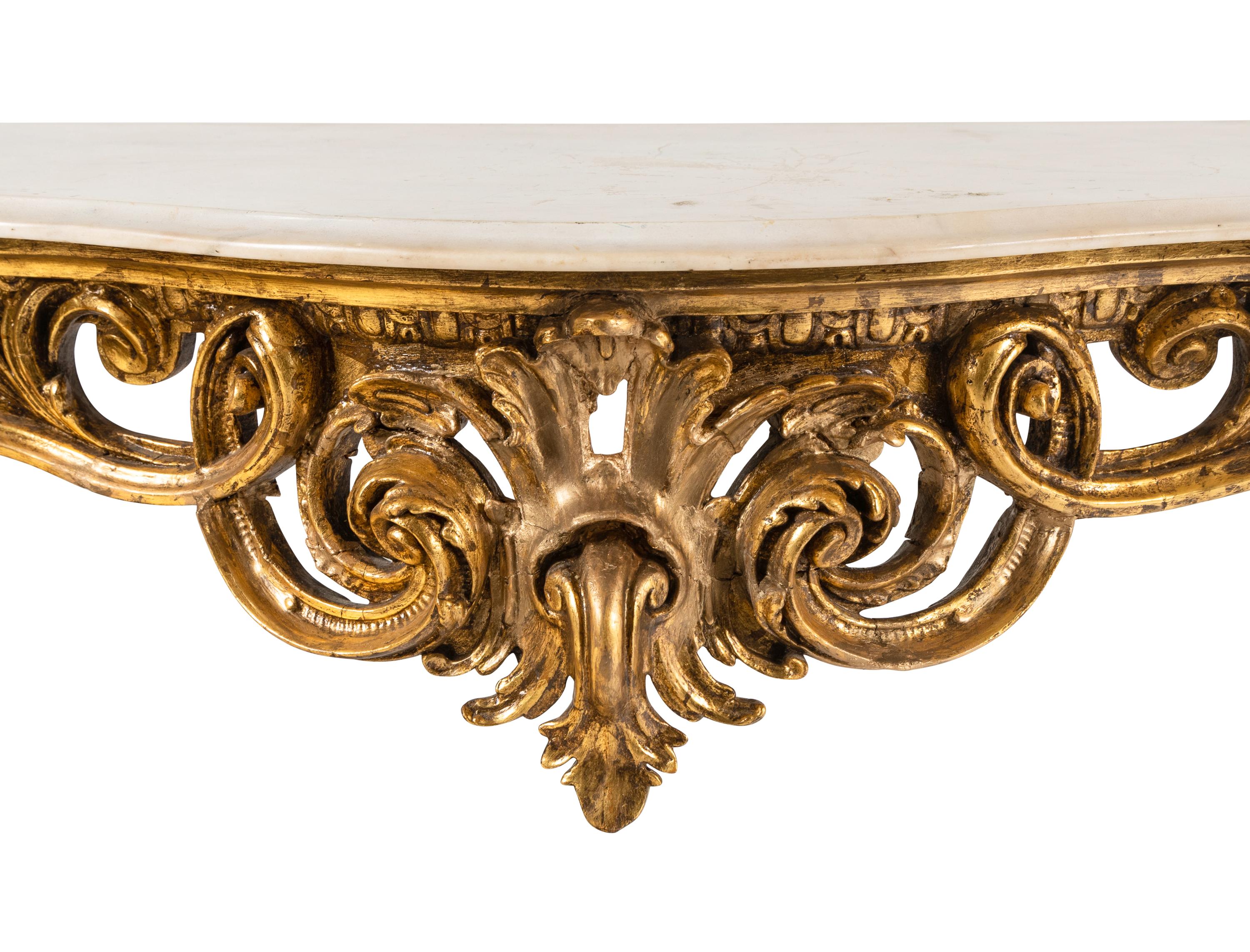 A Louis XV Style Giltwood Marble-Top Console Table