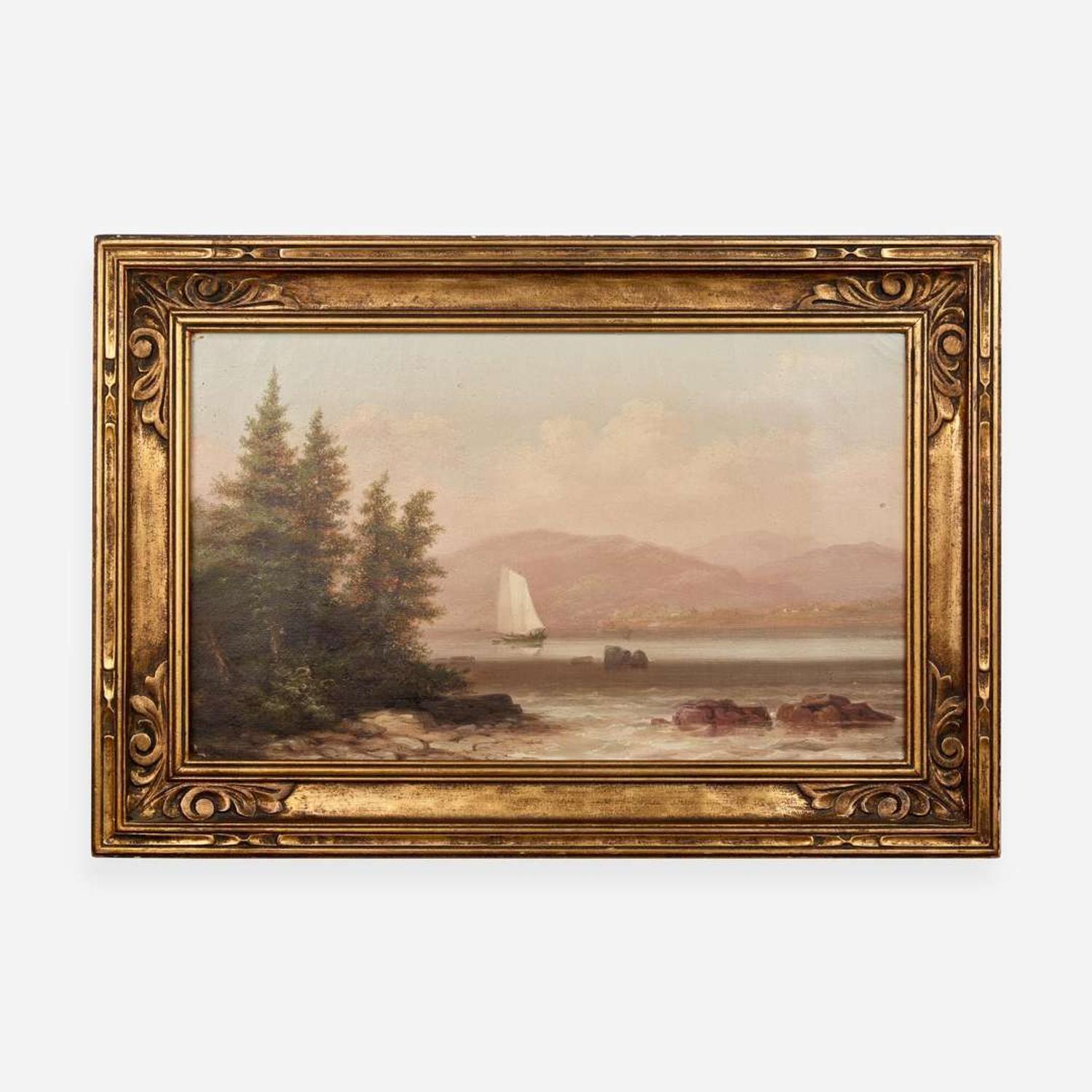 Xanthus Russell Smith (American, 1839–1929) Sailboat by Shore; together with At Arnsteg, Valley of the Reuss, Switzerland (A Pair)
