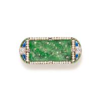 BAILEY, BANKS & BIDDLE, ART DECO, JADE, DIAMOND AND ENAMEL BROOCH