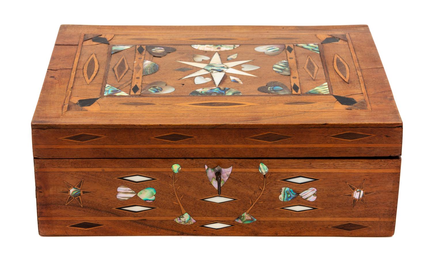 An Abalone Inlaid Workbox Width 10 1/2 inches. — 19TH CENTURY