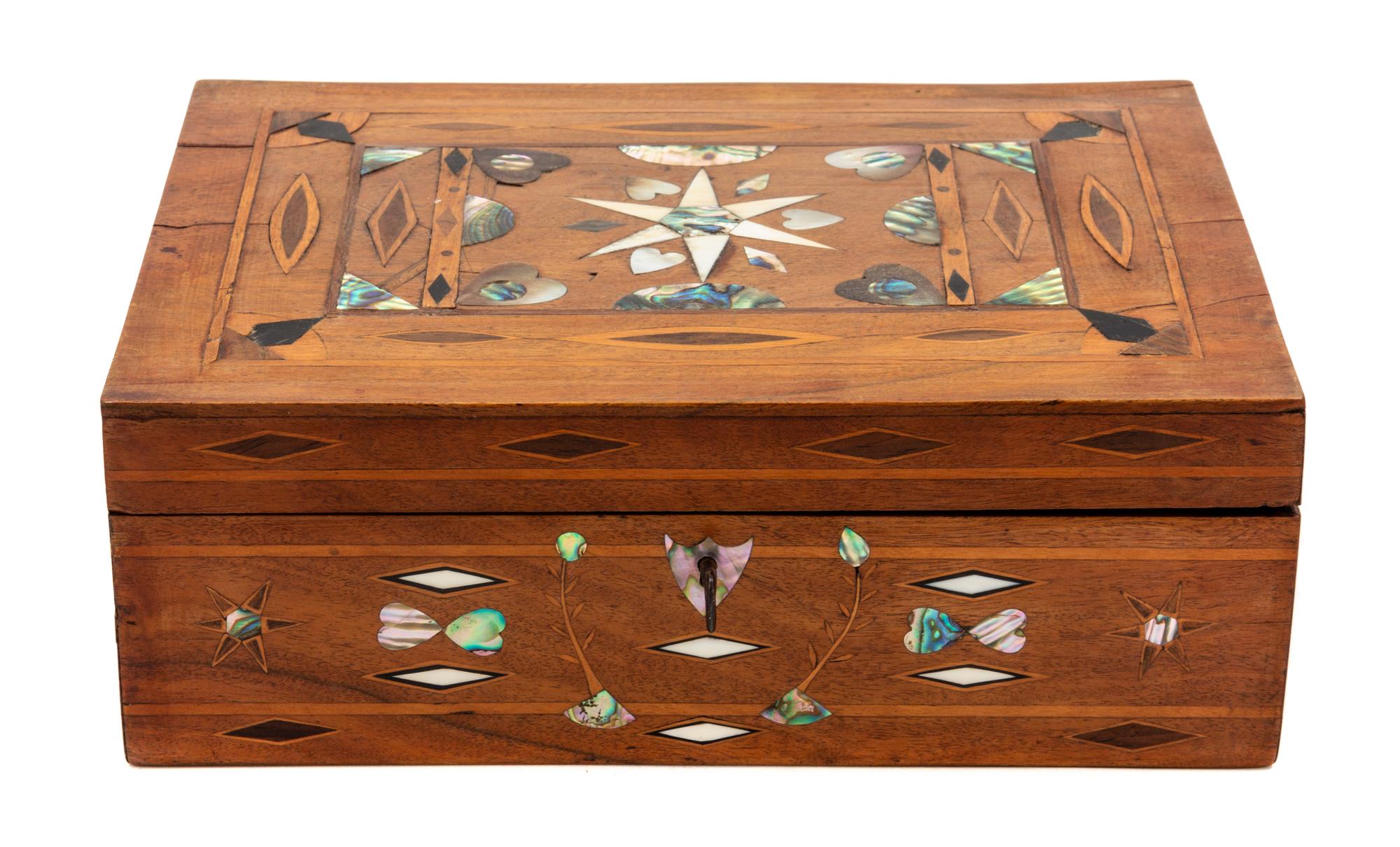 An Abalone Inlaid Workbox Width 10 1/2 inches. — 19TH CENTURY