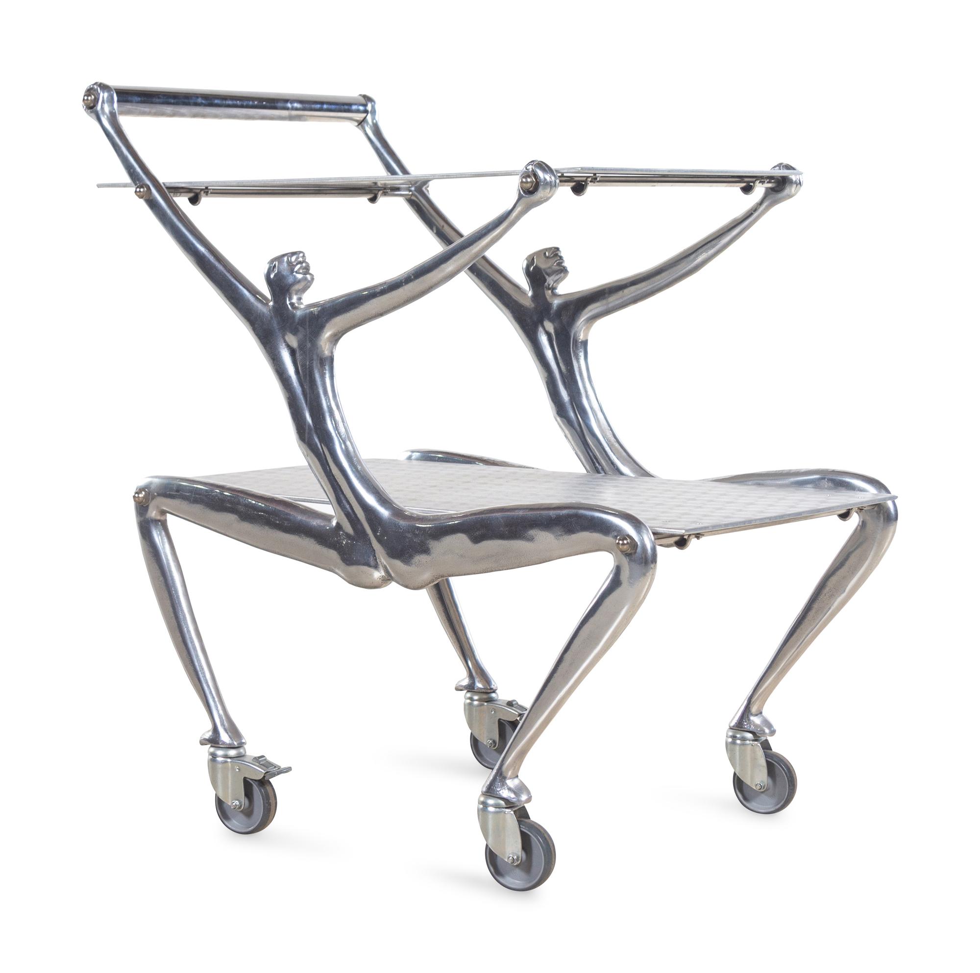 A Carrol Boyes Cast Aluminum Man Drinks Trolley