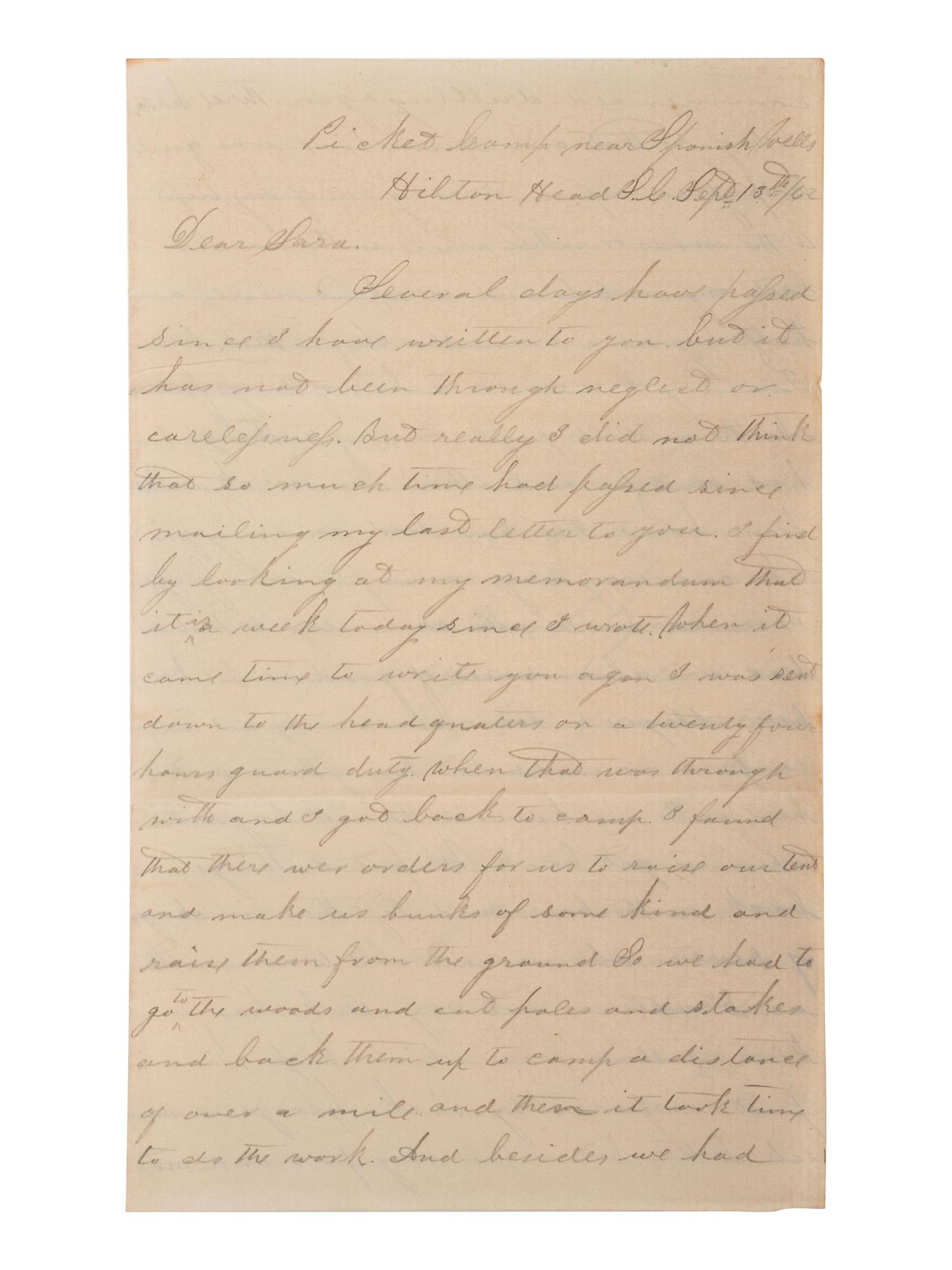 [CIVIL WAR]. War-date letters of Corporal Edwin J. Barden, 7th Regiment Connecticut Volunteer Infantry, combat soldier and later clerk at Headquarters Department of the South, Headquarters X Corps, and Headquarters US Army, Office of Chief Commissary.
