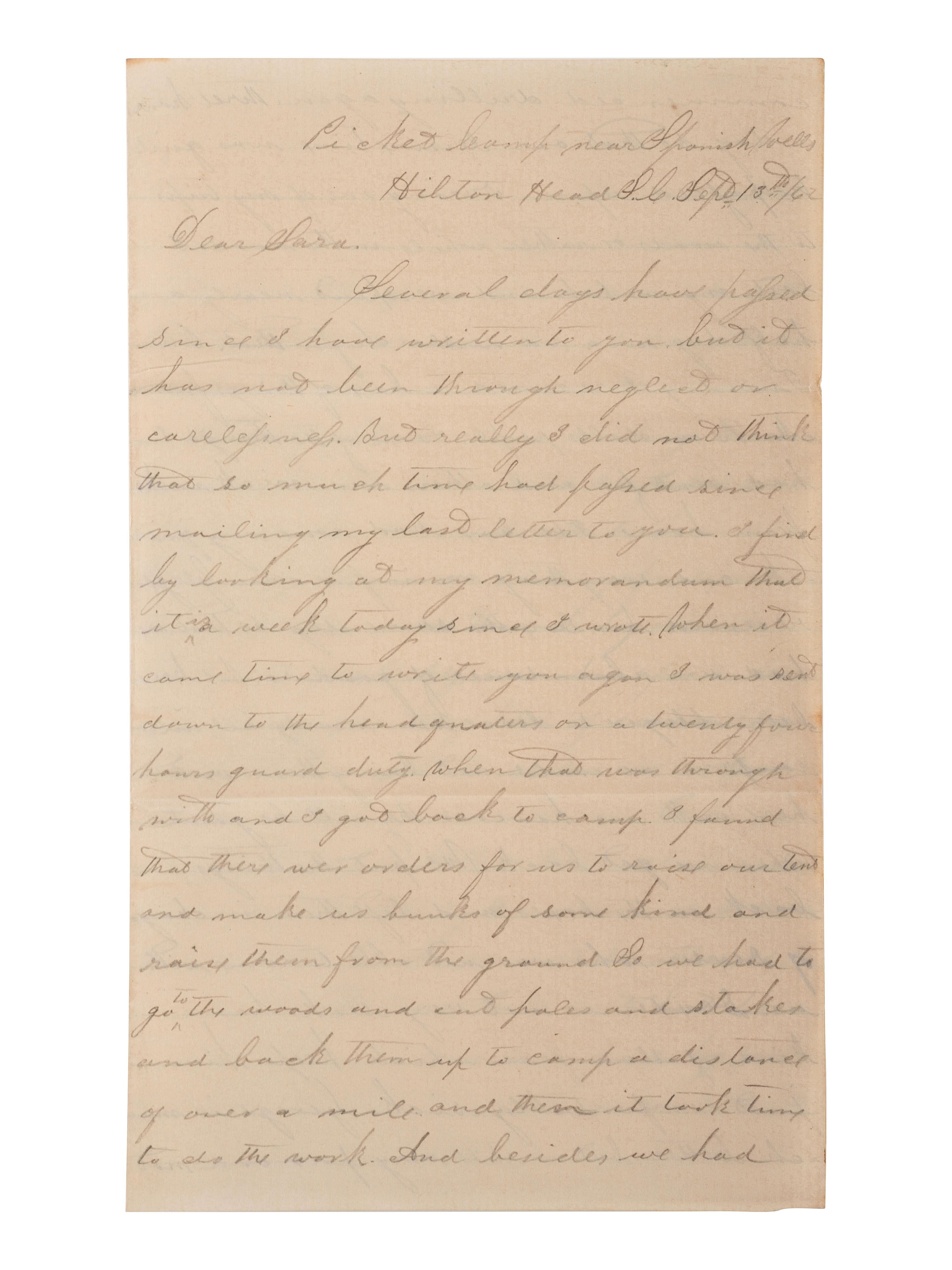 [CIVIL WAR]. War-date letters of Corporal Edwin J. Barden, 7th Regiment Connecticut Volunteer Infantry, combat soldier and later clerk at Headquarters Department of the South, Headquarters X Corps, and Headquarters US Army, Office of Chief Commissary.