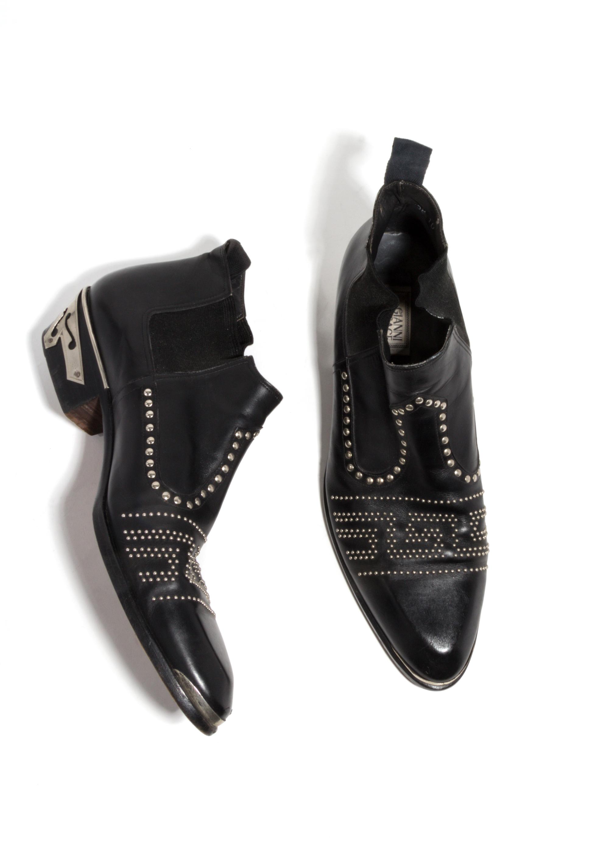 A Gianni Versace Black Leather Western Men's Ankle Boot, Size 10.