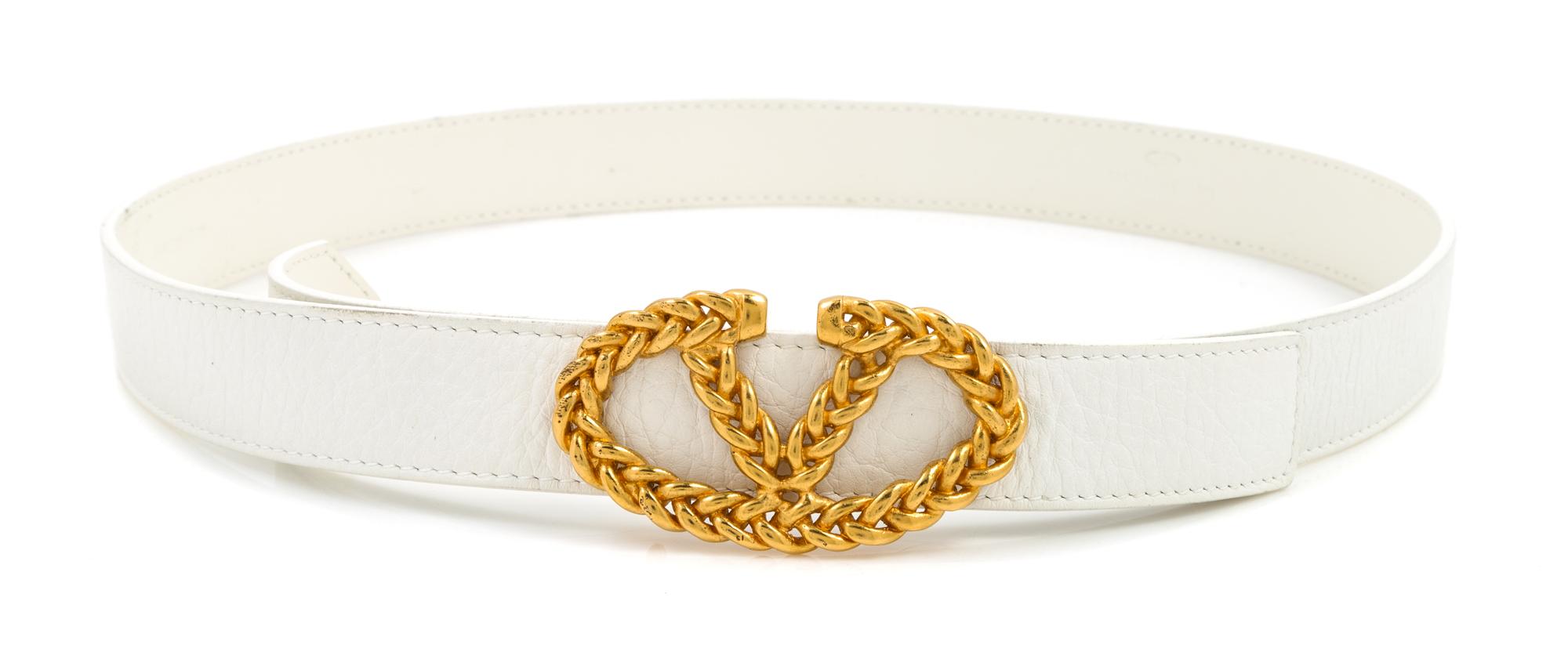 A Valentino White Leather Belt, 37"- 33" x 1.25".