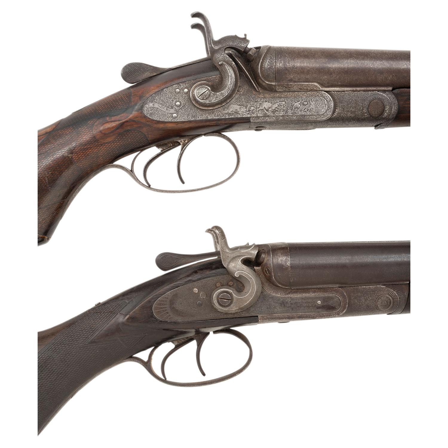 Pair of Antique Hammer Shotguns by Claybrough & Bros, and E.C. Green