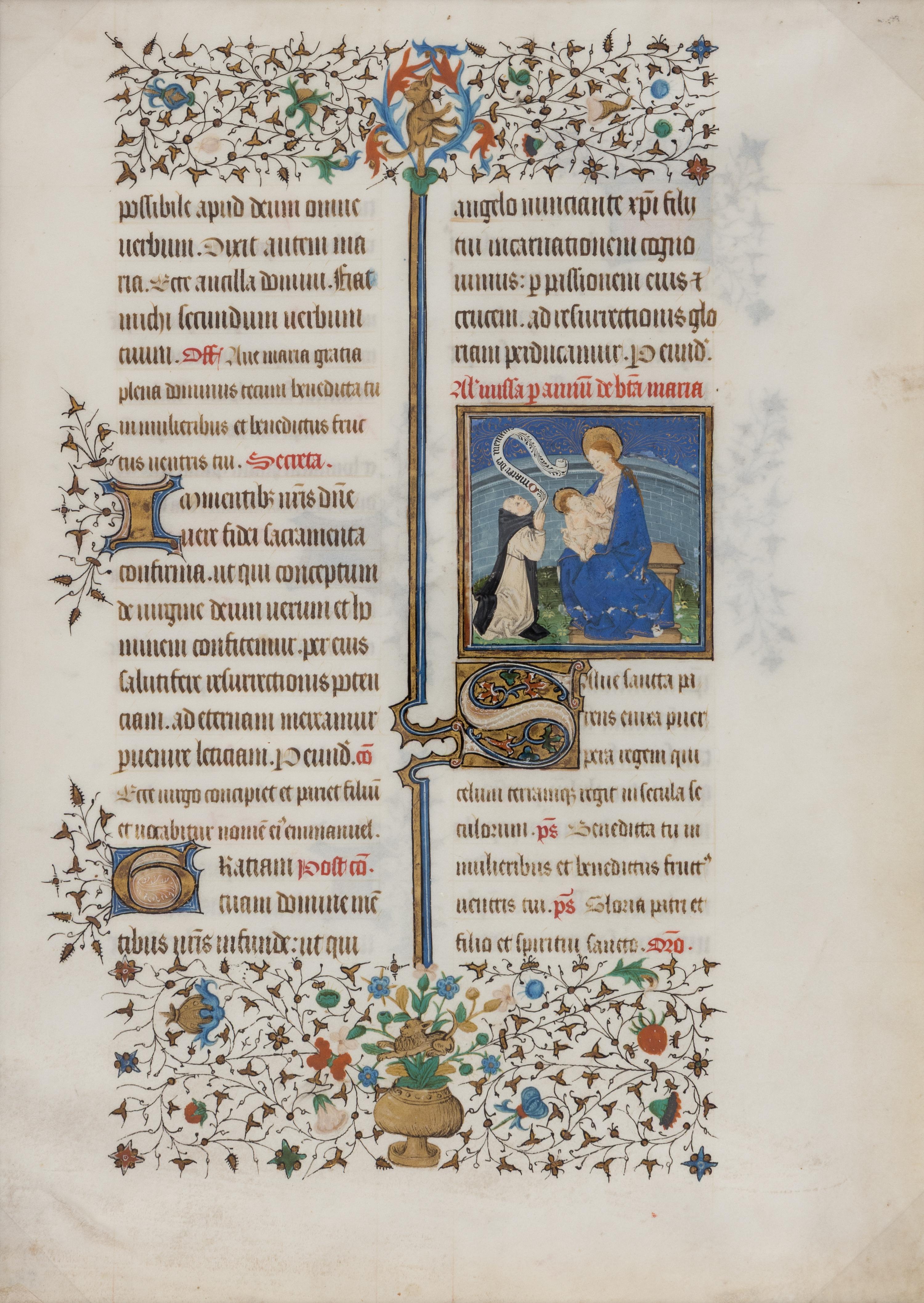 ALSATIAN ILLUMINATOR A leaf from the Neubourg Missal, with historiated initial of Cistercian monk kneeling before the Virgin and Child, illuminated manuscript on parchment, [France, Alsace, Neubourg Abbey, c. 1450]