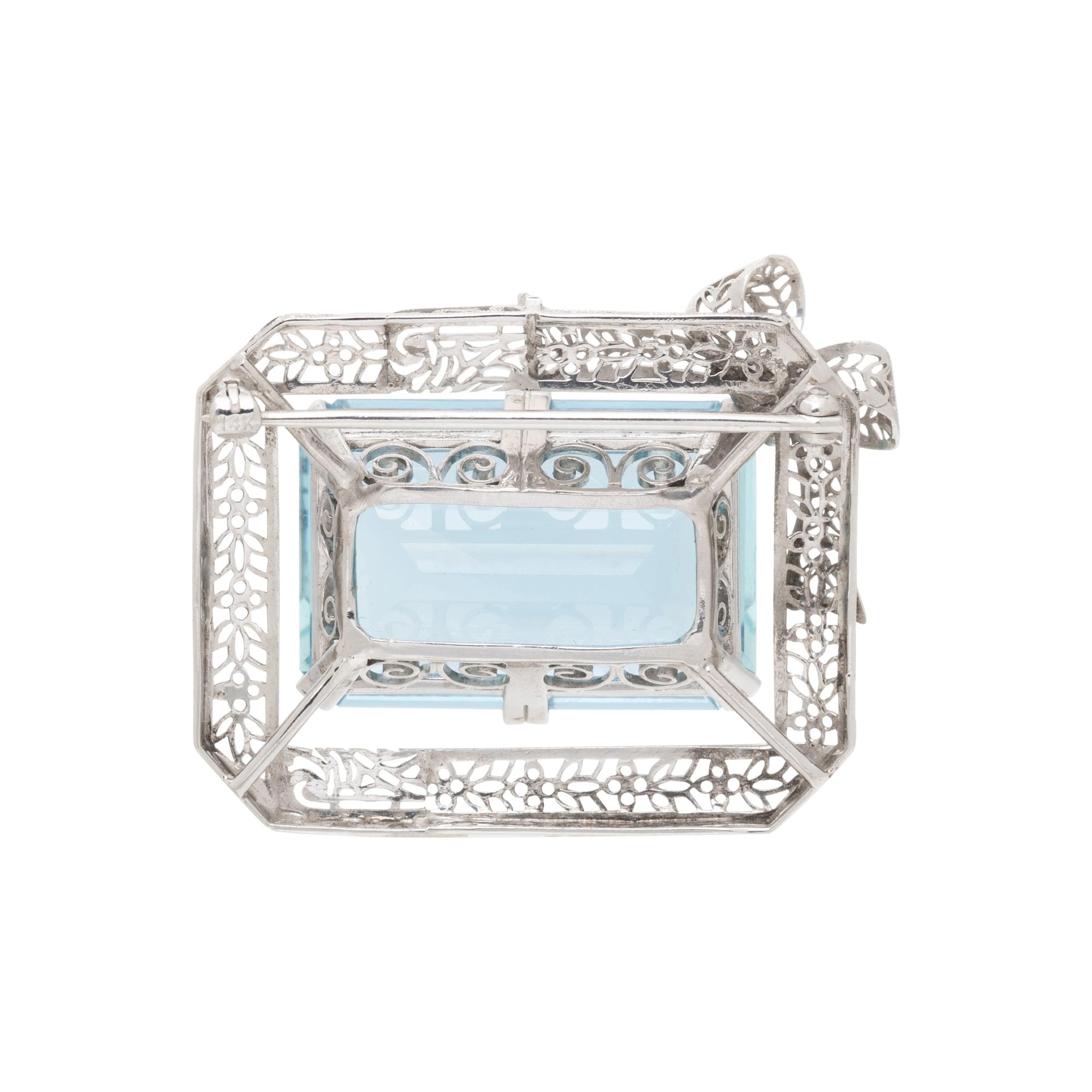 WHITE GOLD, AQUAMARINE, AND DIAMOND BROOCH