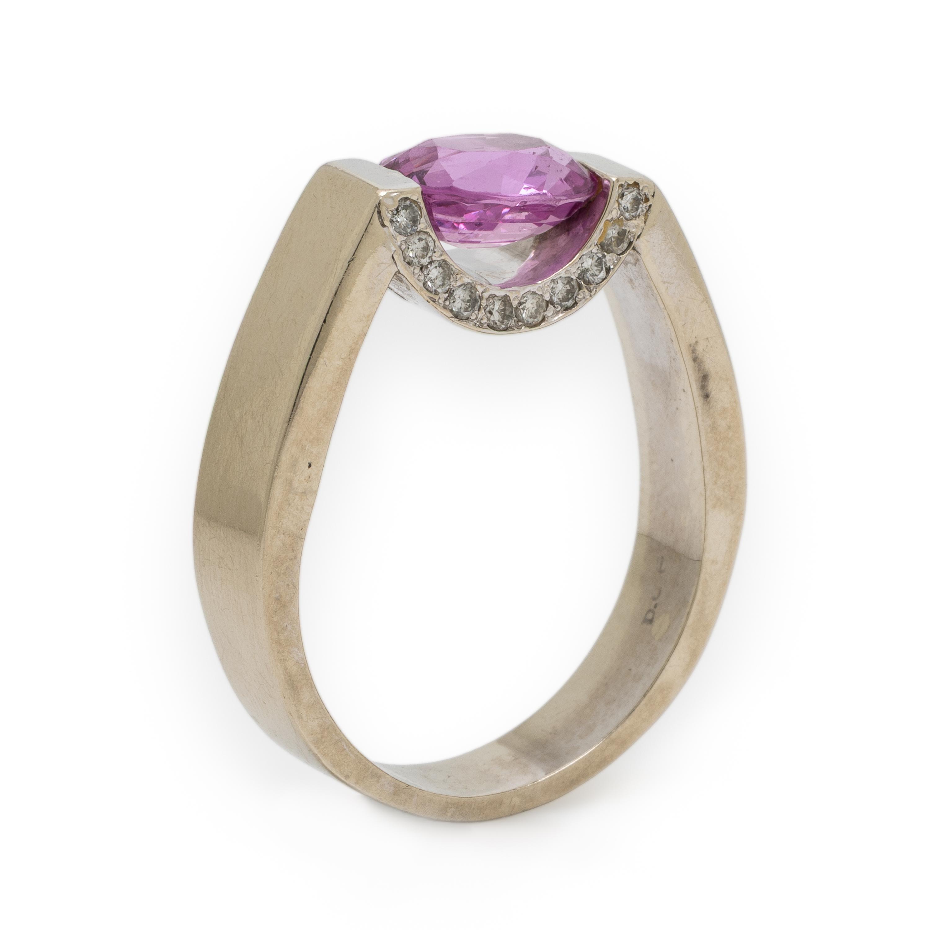 Pink Sapphire, Diamond, and White Gold Ring