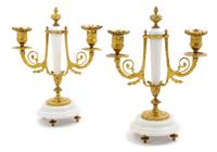 A Pair of French Gilt Bronze Mounted Marble Candlesticks Height 11 inches. — LATE 19TH CENTURY