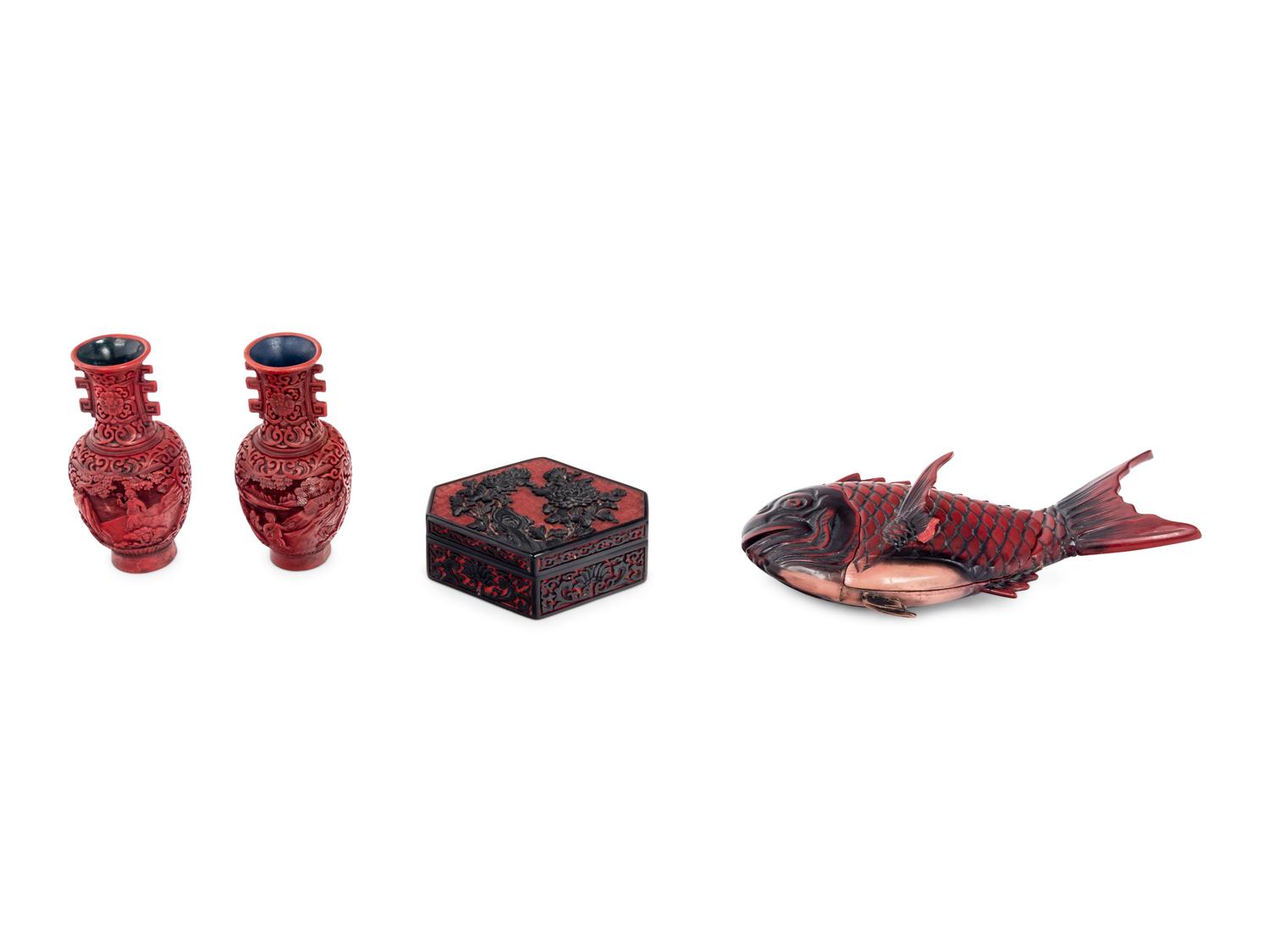 Four Chinese Carved Red Lacquer Articles
