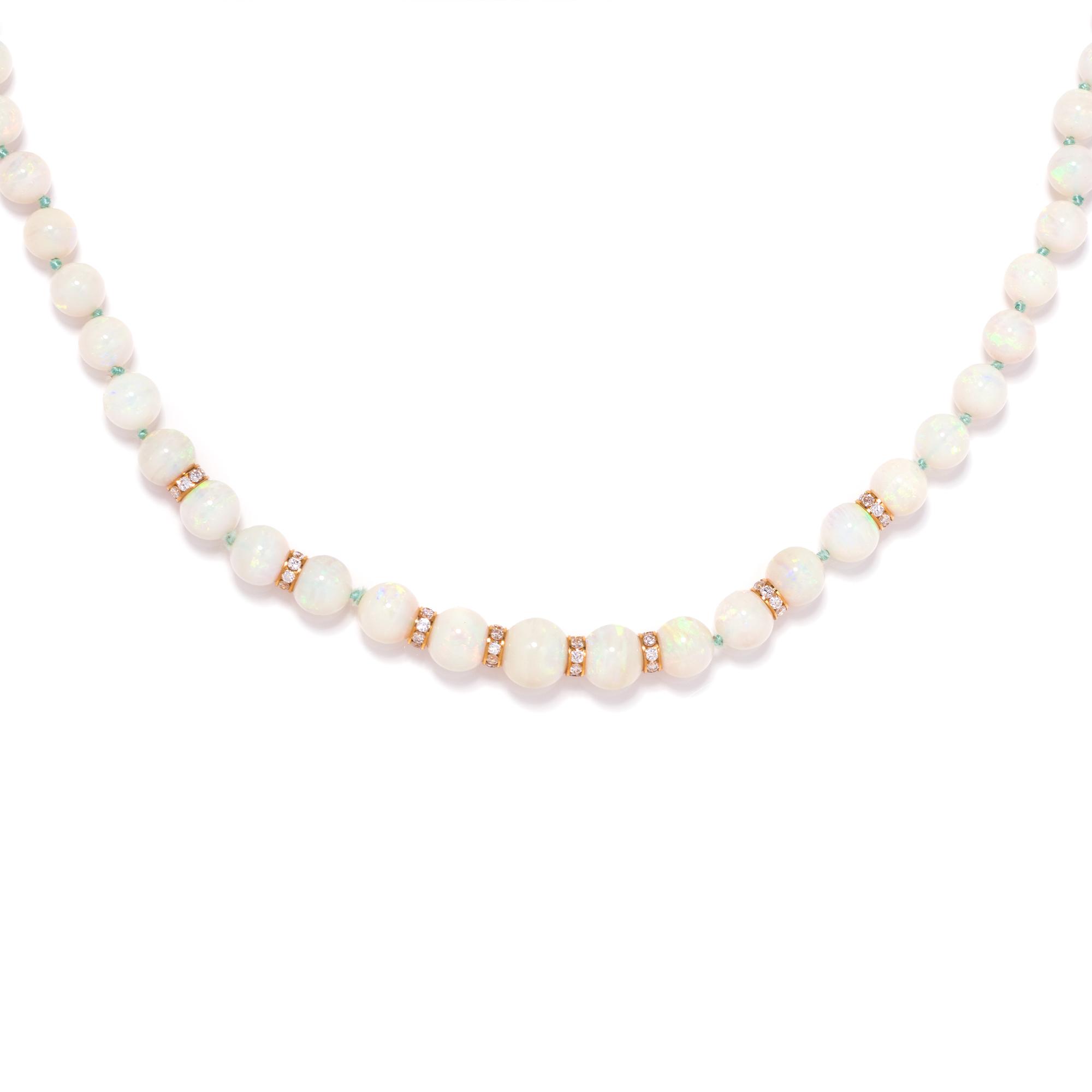 OPAL AND DIAMOND BEAD NECKLACE
