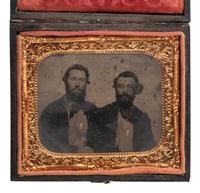 [WESTERN AMERICANA - MINING]. Quarter plate and sixth plate tintypes of gold miners, including portrait of identified "California Gold Seekers," James Standley and Nate Hadden. Ca 1860.