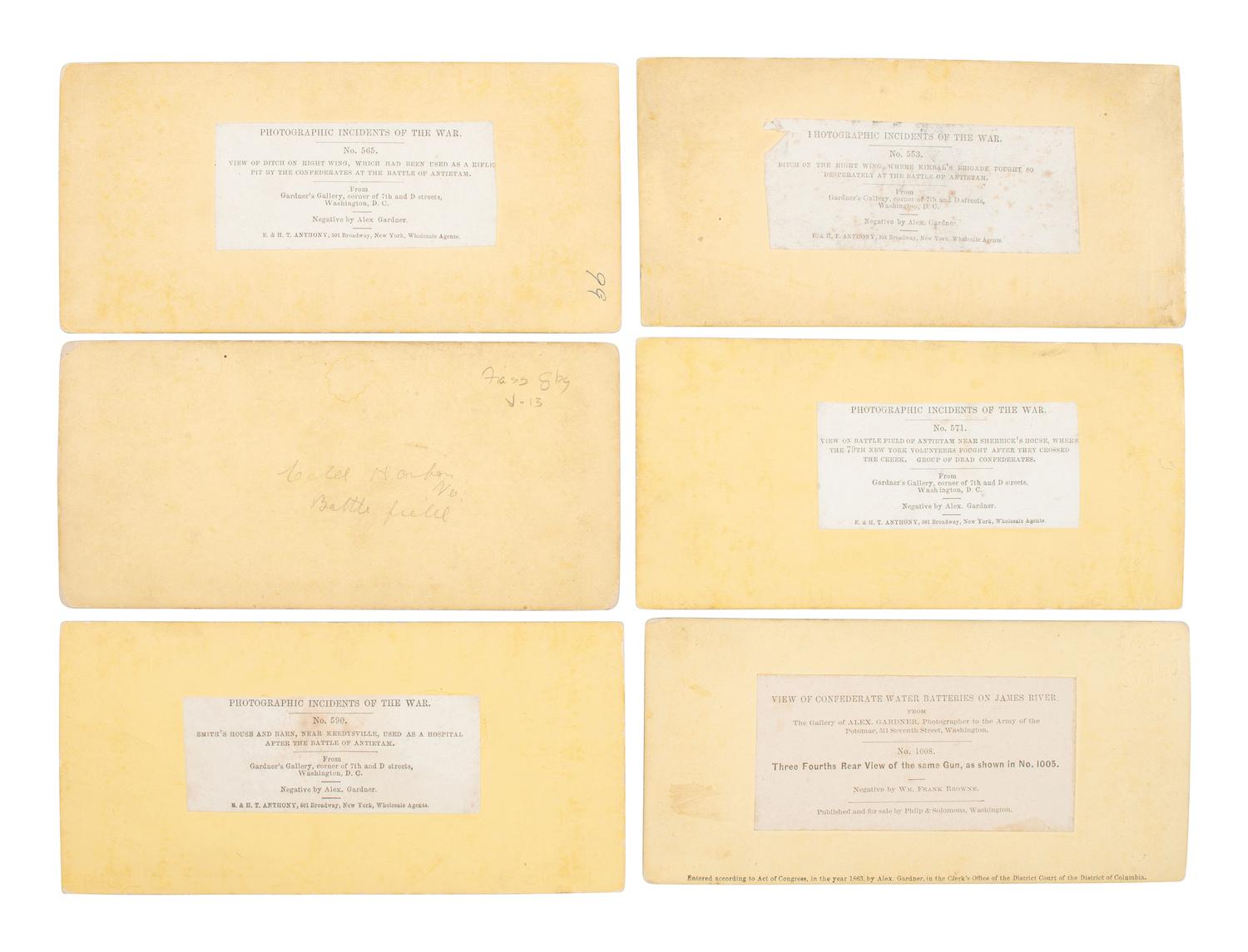 [CIVIL WAR]. A group of 12 stereoviews showing battlefield carnage incl. deceased soldiers at Antietam and Gettysburg, many by GARDNER.