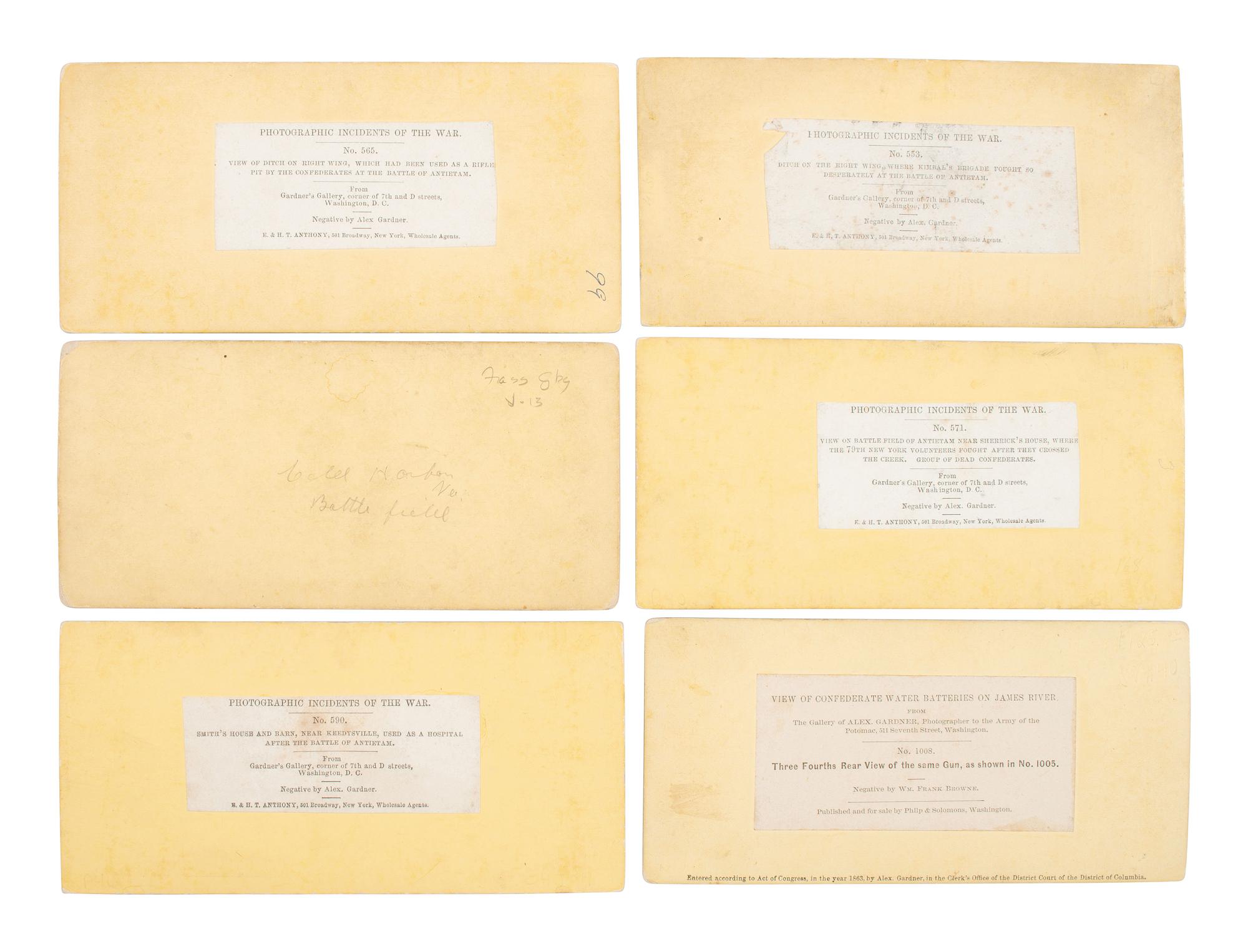 [CIVIL WAR]. A group of 12 stereoviews showing battlefield carnage incl. deceased soldiers at Antietam and Gettysburg, many by GARDNER.