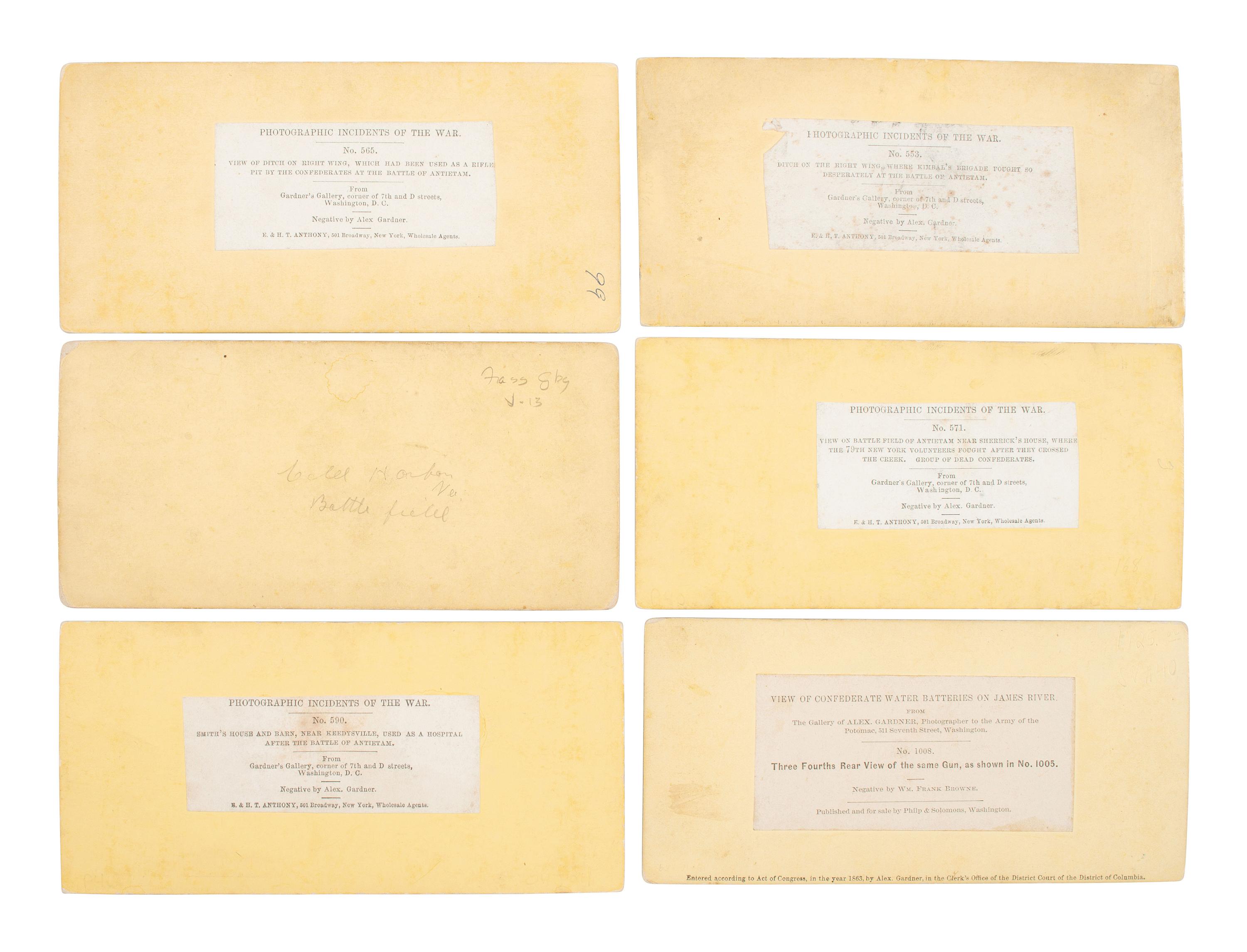 [CIVIL WAR]. A group of 12 stereoviews showing battlefield carnage incl. deceased soldiers at Antietam and Gettysburg, many by GARDNER.