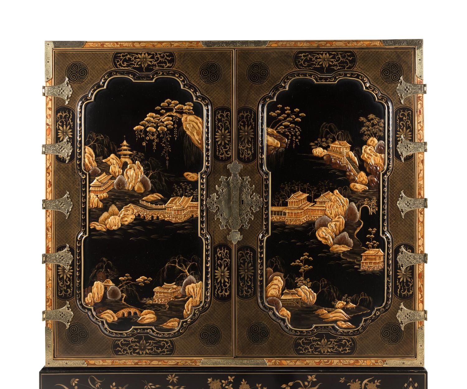 A Baker Lacquered Chinoiserie Cabinet