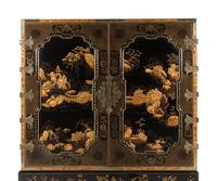 A Baker Lacquered Chinoiserie Cabinet