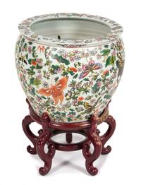 A Chinese Porcelain Fish Bowl on Stand Height 12 x diameter 14 1/4 inches. — 20TH CENTURY
