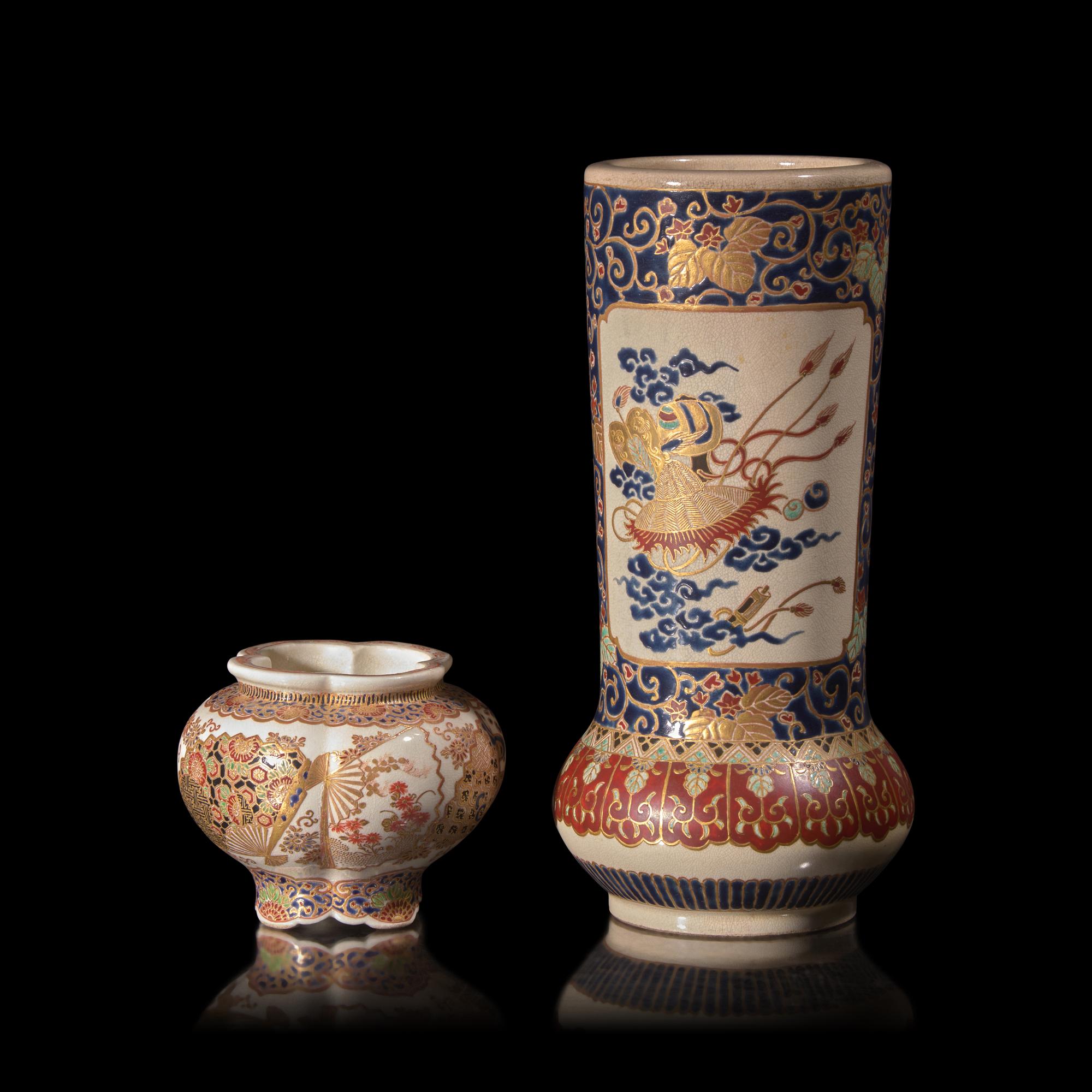 Two Japanese Gosu Blue-Decorated Satsuma Type Vases, Late Edo to Meiji Period