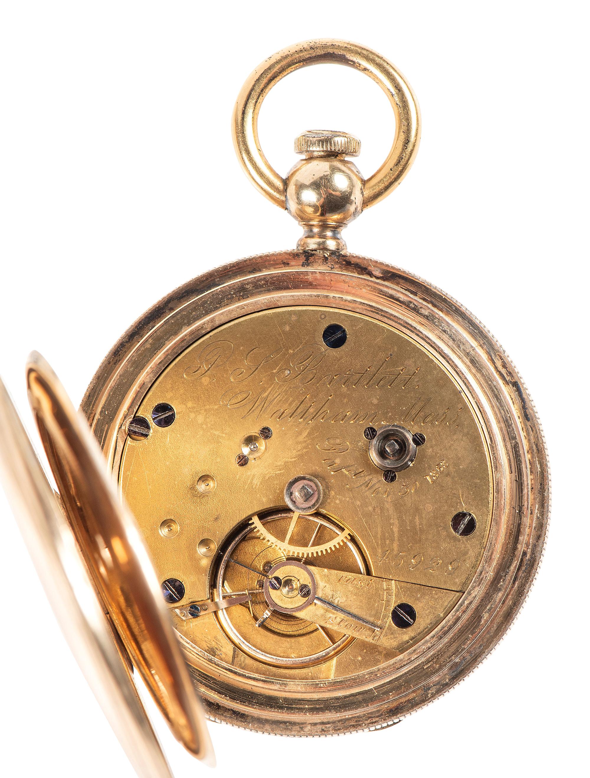 [WATCHES]. A group of 3 pocket watches, including one inscribed with a patriotic motif.