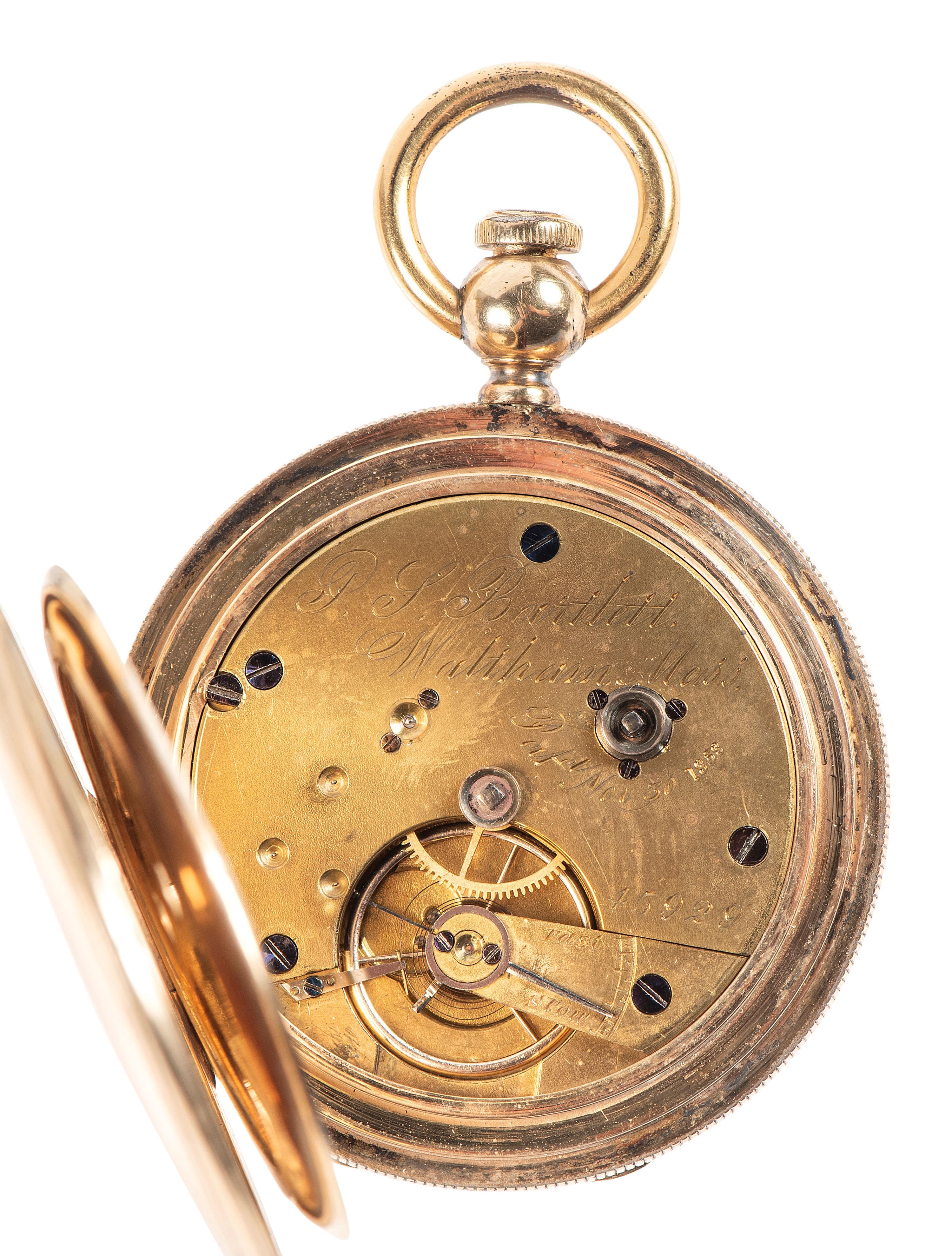 [WATCHES]. A group of 3 pocket watches, including one inscribed with a patriotic motif.