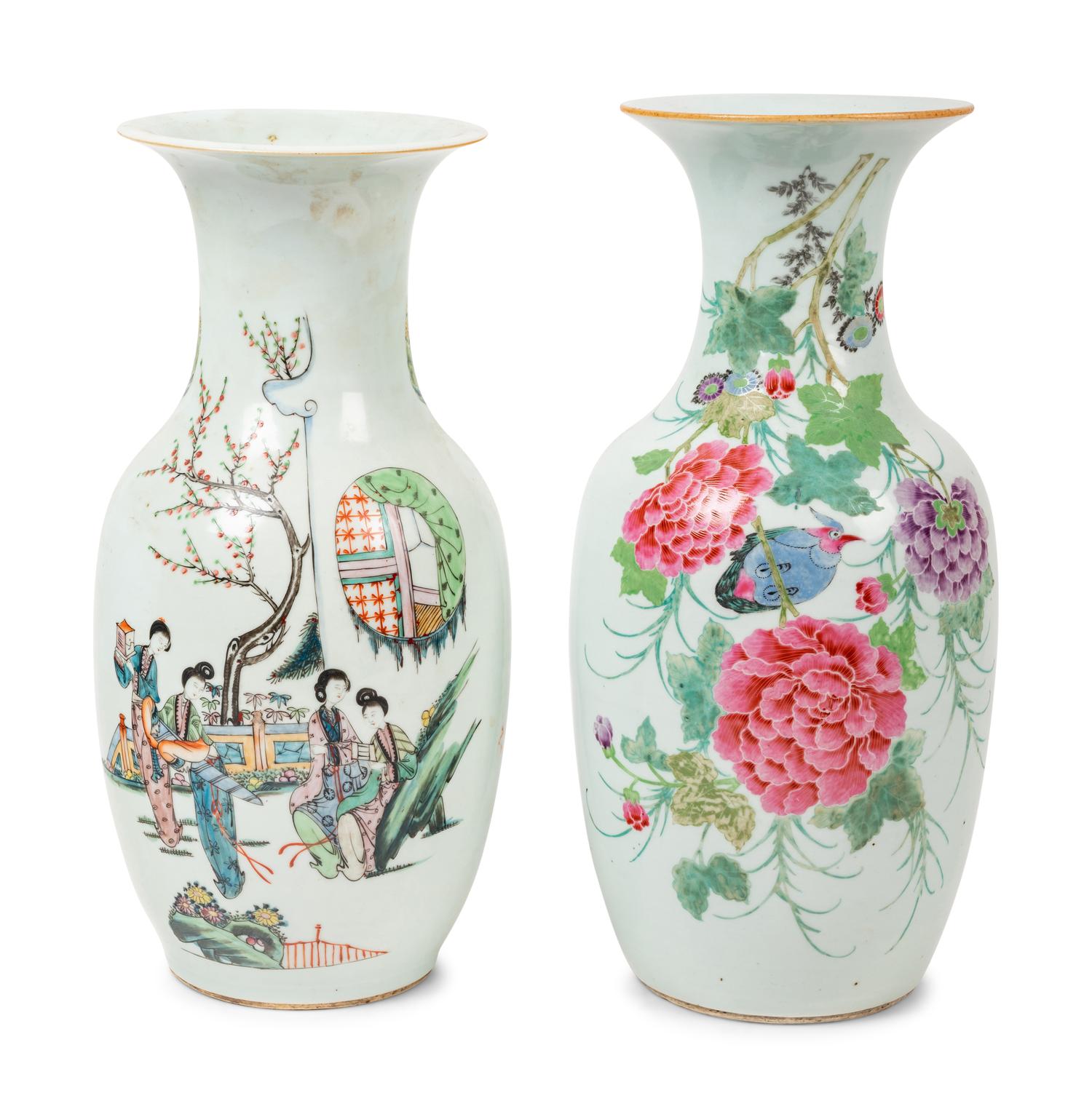 Two Large Chinese Famille Rose Porcelain Vases