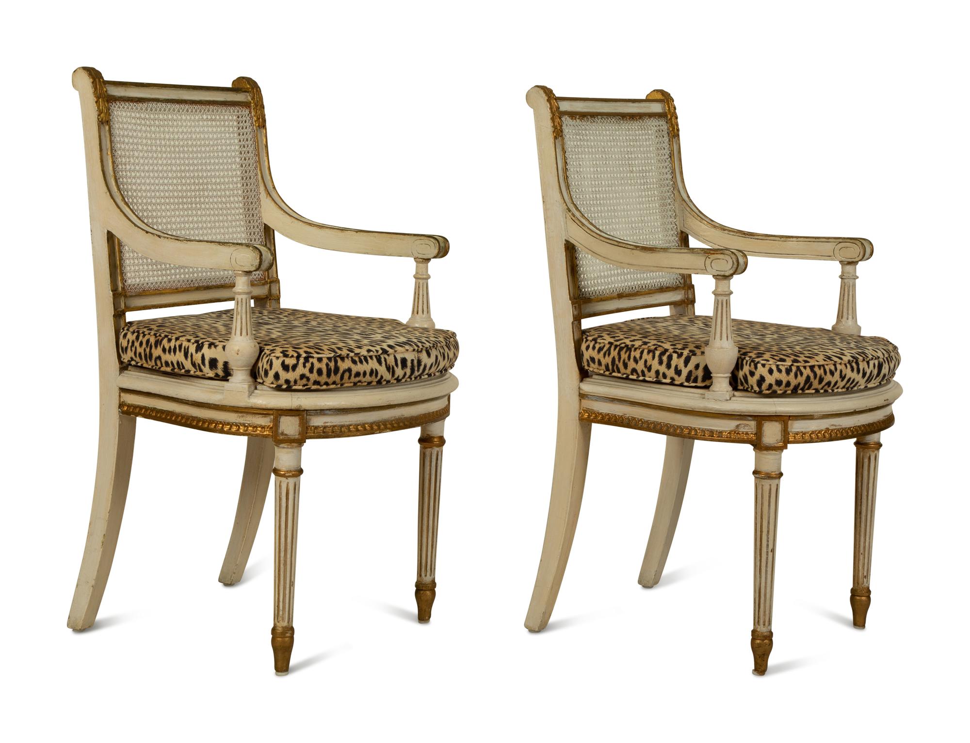 A Pair of Painted Neoclassical Style Bergeres — EARLY 20TH CENTURY