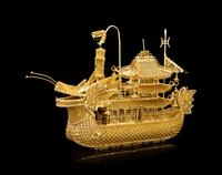 A Chinese Gilt Filigree Dragon Boat