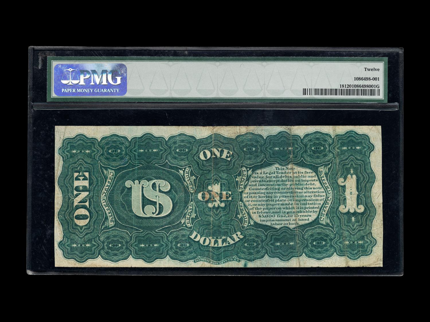 A Series 1869 $1 Rainbow Ace Legal Tender Note (PMG F12) [Fr. 18]