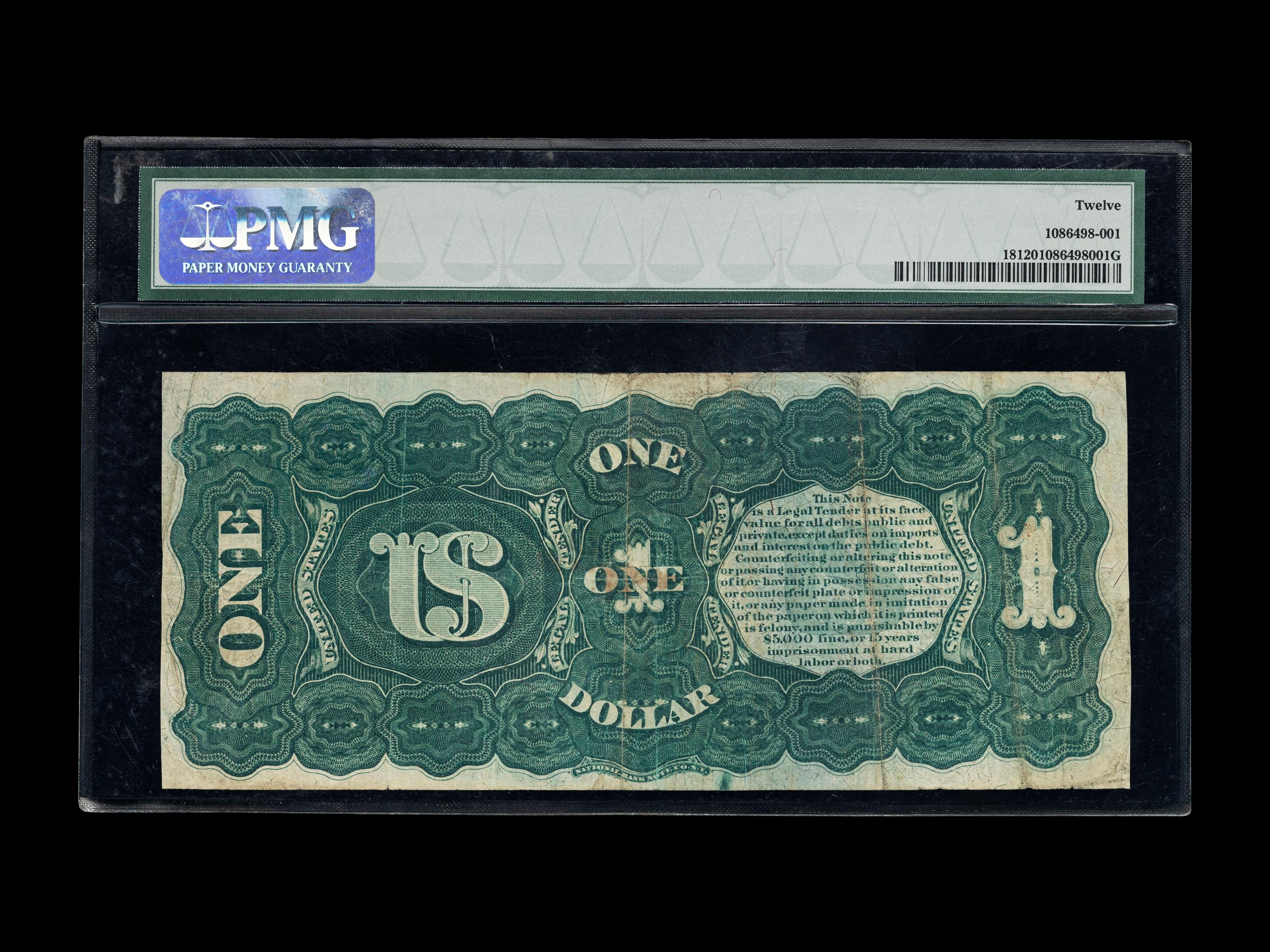 A Series 1869 $1 Rainbow Ace Legal Tender Note (PMG F12) [Fr. 18]