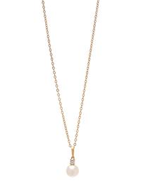 MIKIMOTO, YELLOW GOLD, CULTURED PEARL AND DIAMOND PENDANT/NECKLACE