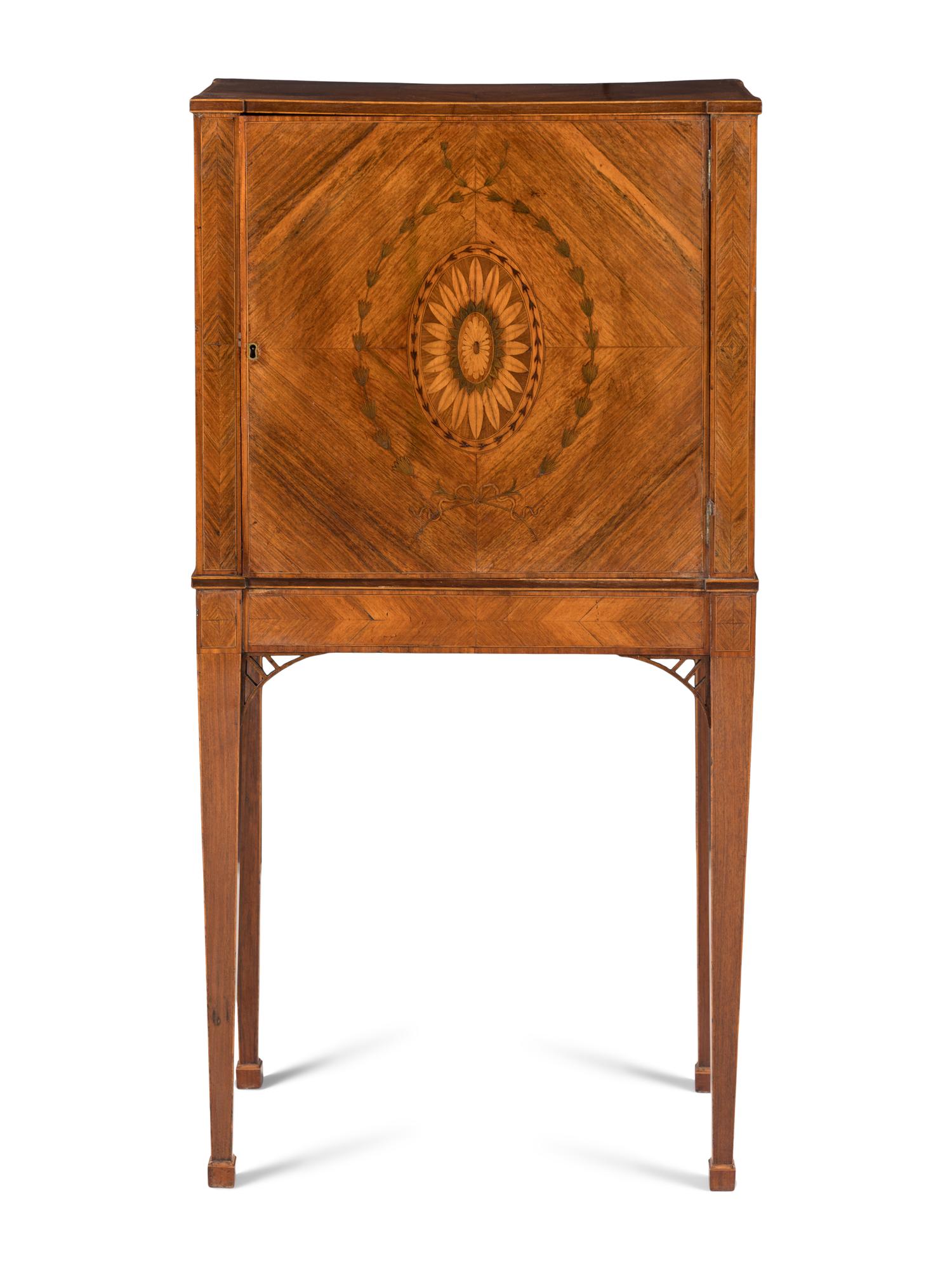 A George III Rosewood, Amaranth and Marquetry Cabinet on Stand