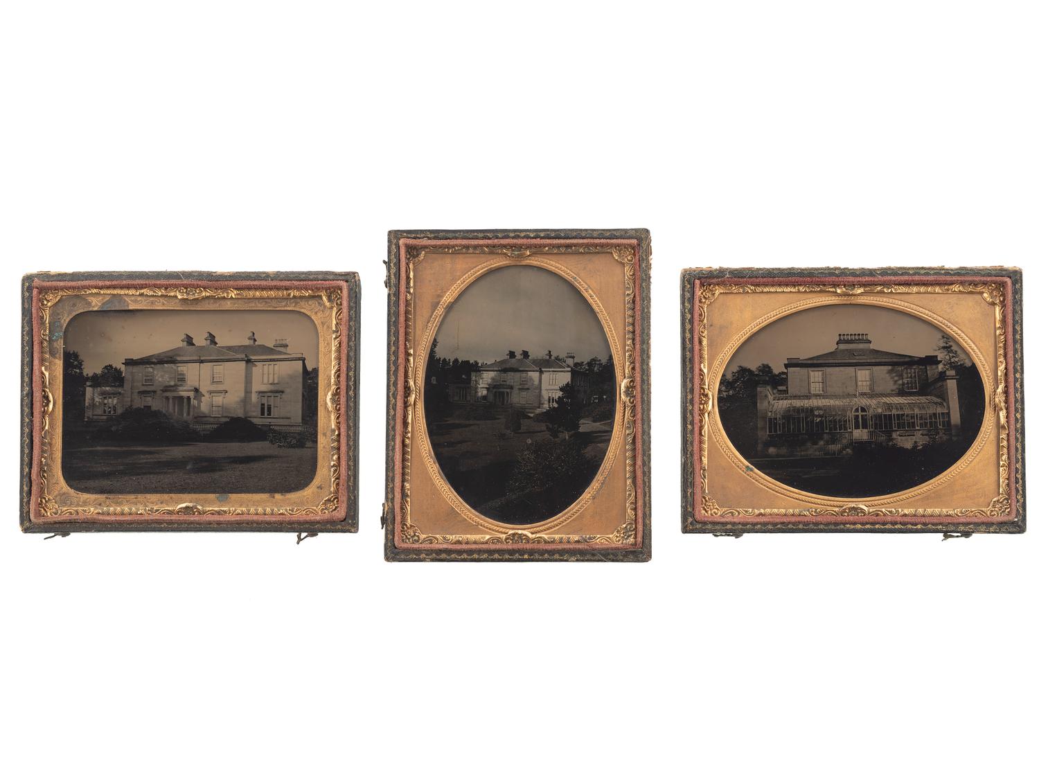[EARLY PHOTOGRAPHY]. A group of 4 outdoor cased images featuring buildings and structures, comprising: